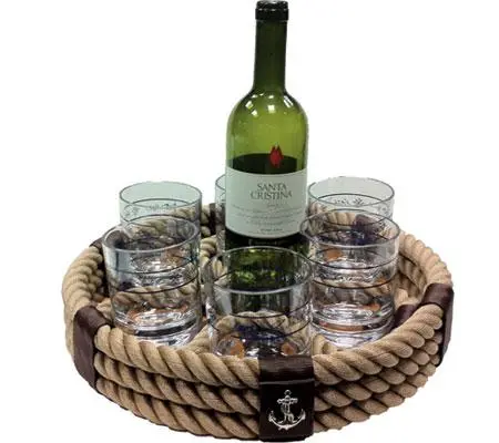 36 Cm Round Serving Tray With Hemp-Inspired Edge 1