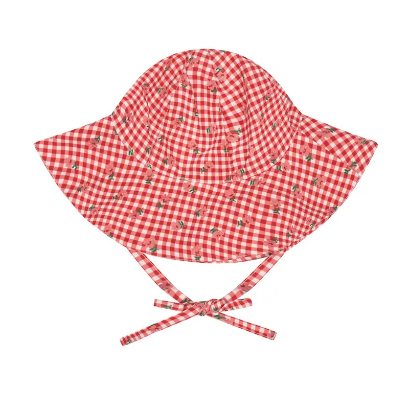 Baby Cranberry Gingham Sun Protection Hat 1