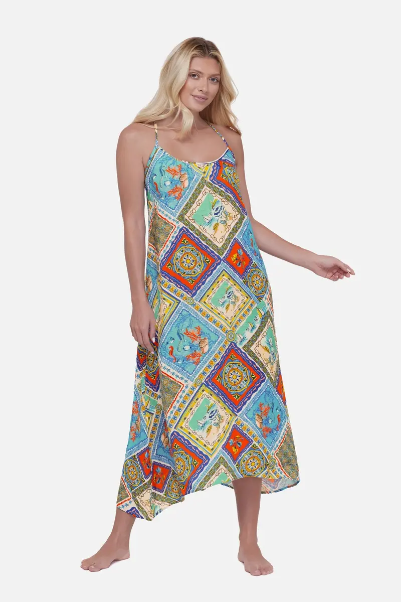 Coral Casino Print Beach Dress 1