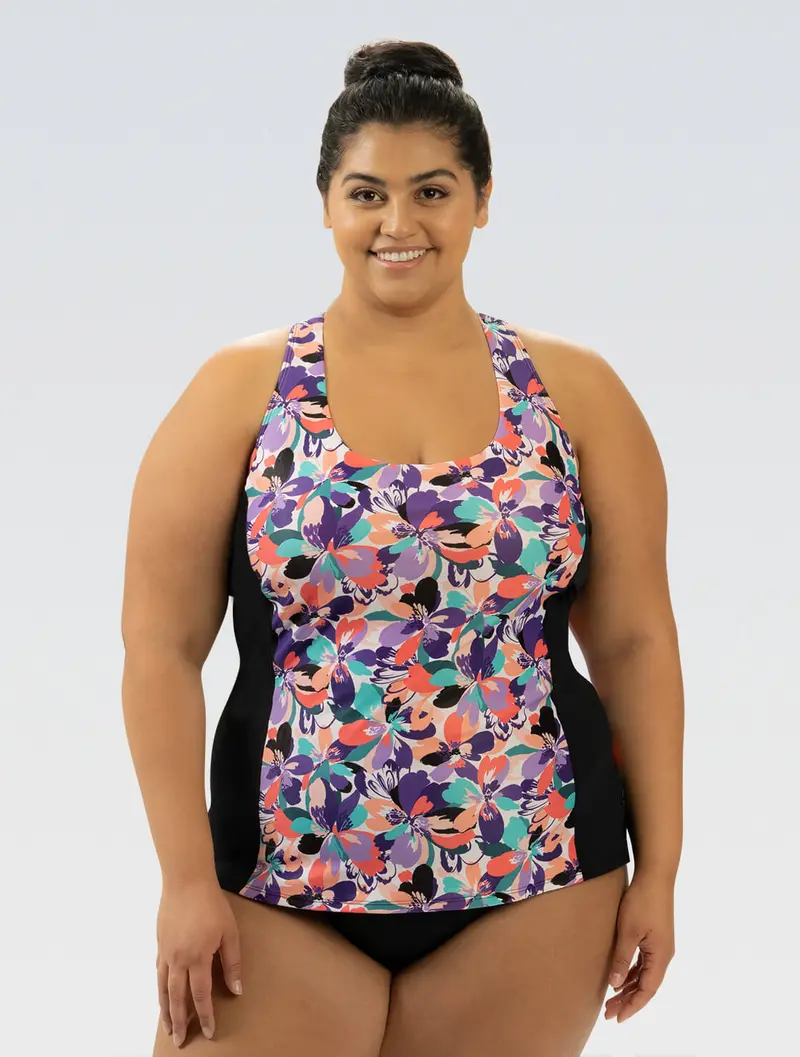 Dolfin Aquashape Twist-Back Tankini Top – Bonita Bloom Print 1