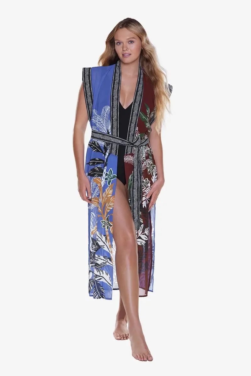Duster-Length Beach Cover-Up In Scena Abstract Print 1