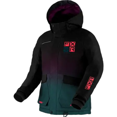 Fxr Kicker Youth Jacket For Girls – Plum, Ocean Fade & Black 1