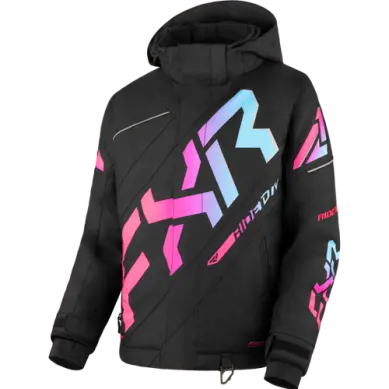Fxr Kids Cx Winter Jacket – Black With Electric Pink And Sky Blue Accents 1