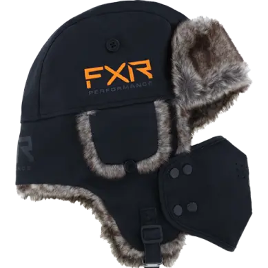 Fxr Youth Trapper Hat – Black And Orange Winter Headwear 1