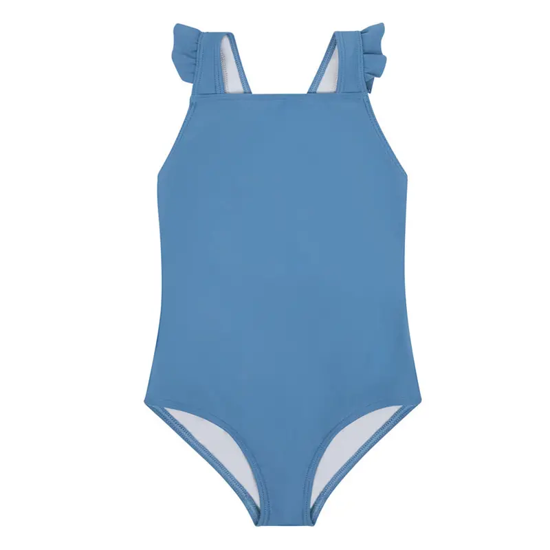 Girls' Marine Blue Crossover One-Piece Swimsuit 1