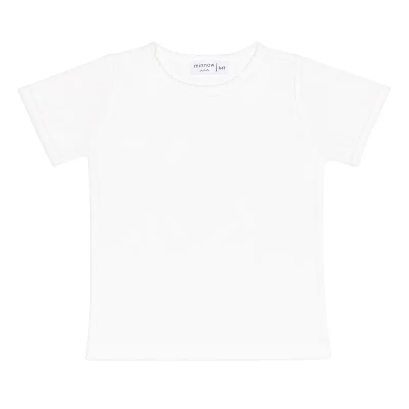 Girls' Shell White Pointelle Top – Breathable Knit Summer Shirt 1