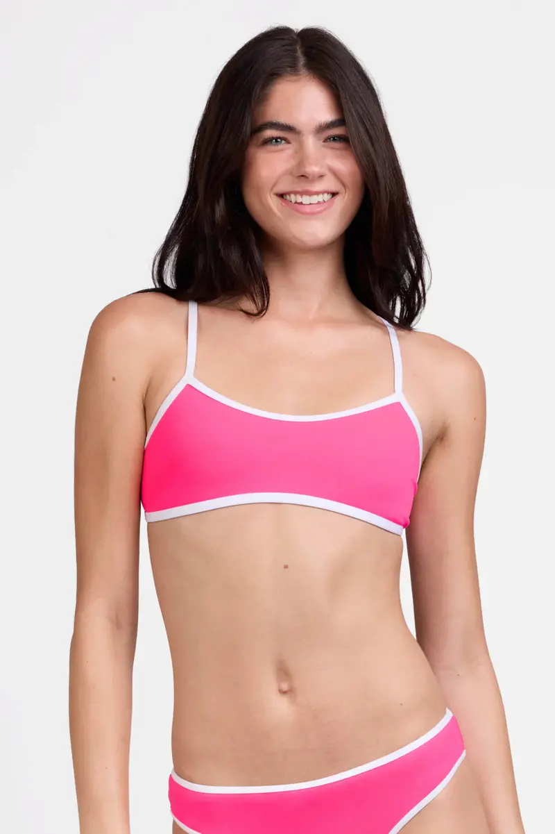 Jolyn Jocelyn Triangle Bikini Top – Pink Prism & White 1