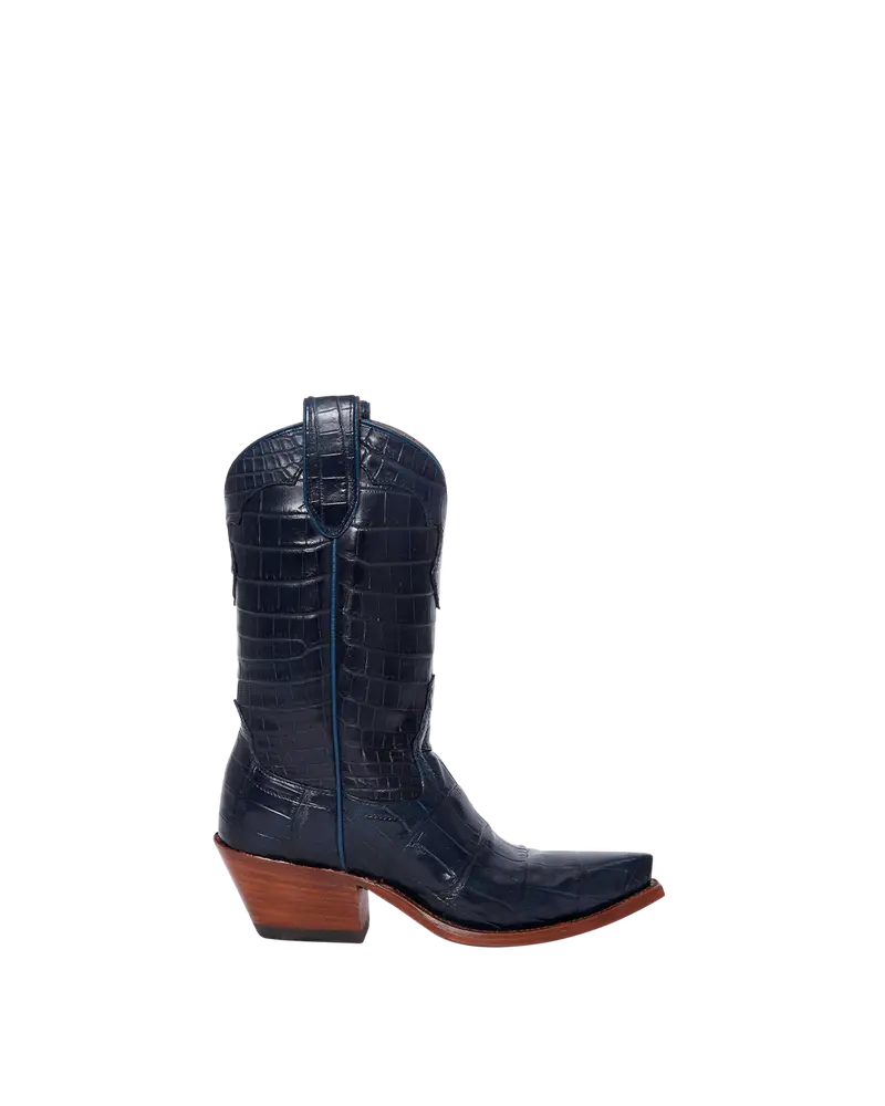 Kerri Navy Crocodile-Embossed Boots 1