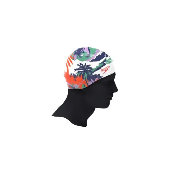 Speedo Printed Silicone Swim Cap – Bright White 1