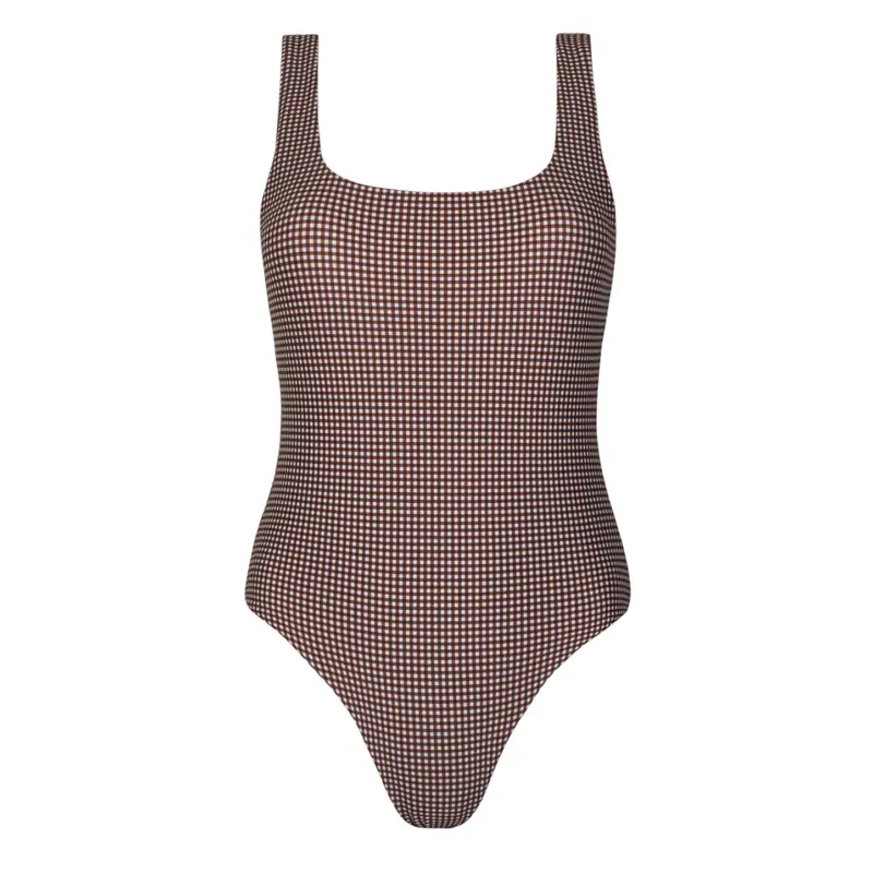 Women'S Cocoa Gingham Square-Neck One-Piece Swimsuit 1